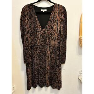 WAYF Size Large Riverside Pleated Long Sleeve Faux Wrap Animal Minidress